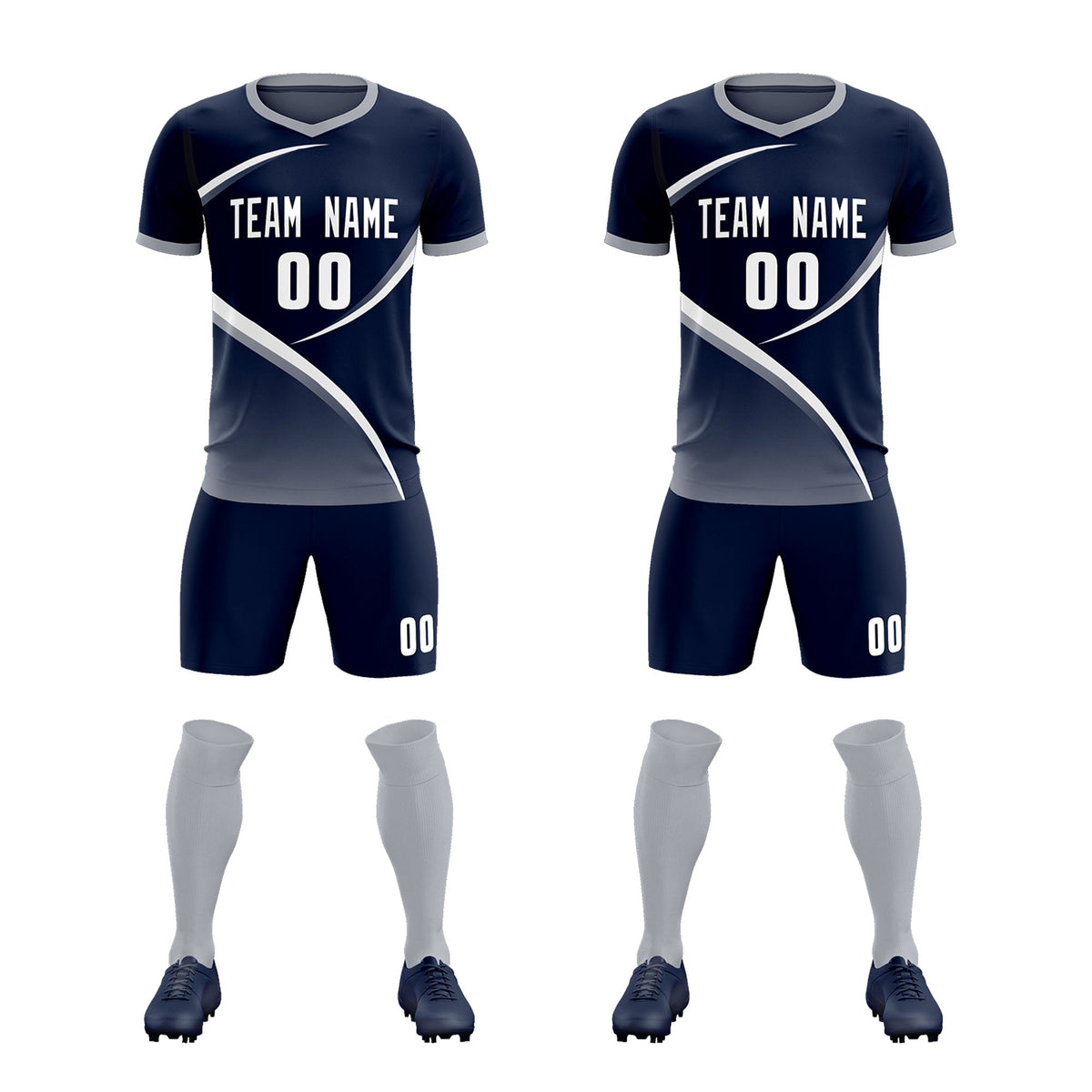 Custom Navy Gray Color Block Training Uniform For Men Soccer Sets Jersey