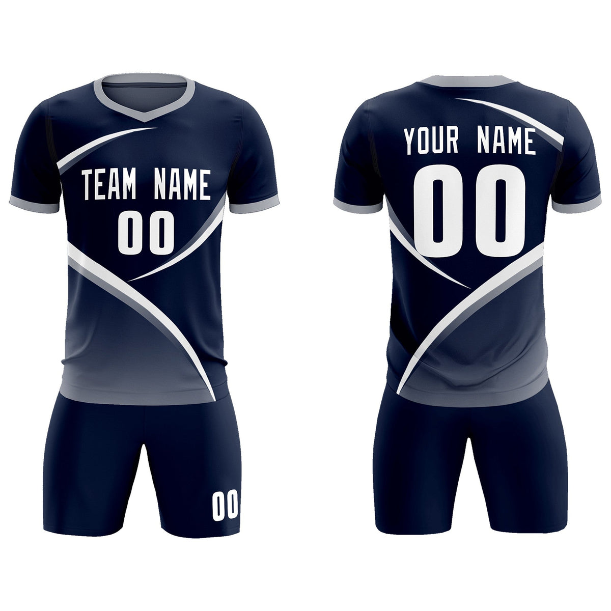 Custom Navy Gray Color Block Training Uniform For Men Soccer Sets Jersey