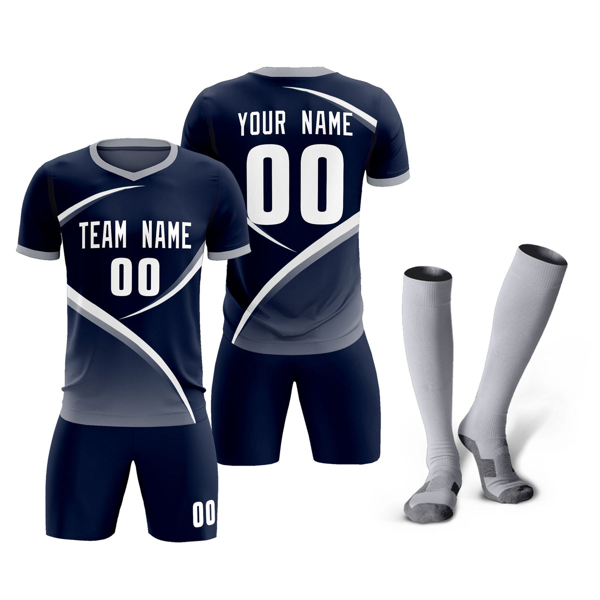 Custom Navy Gray Color Block Training Uniform For Men Soccer Sets Jersey