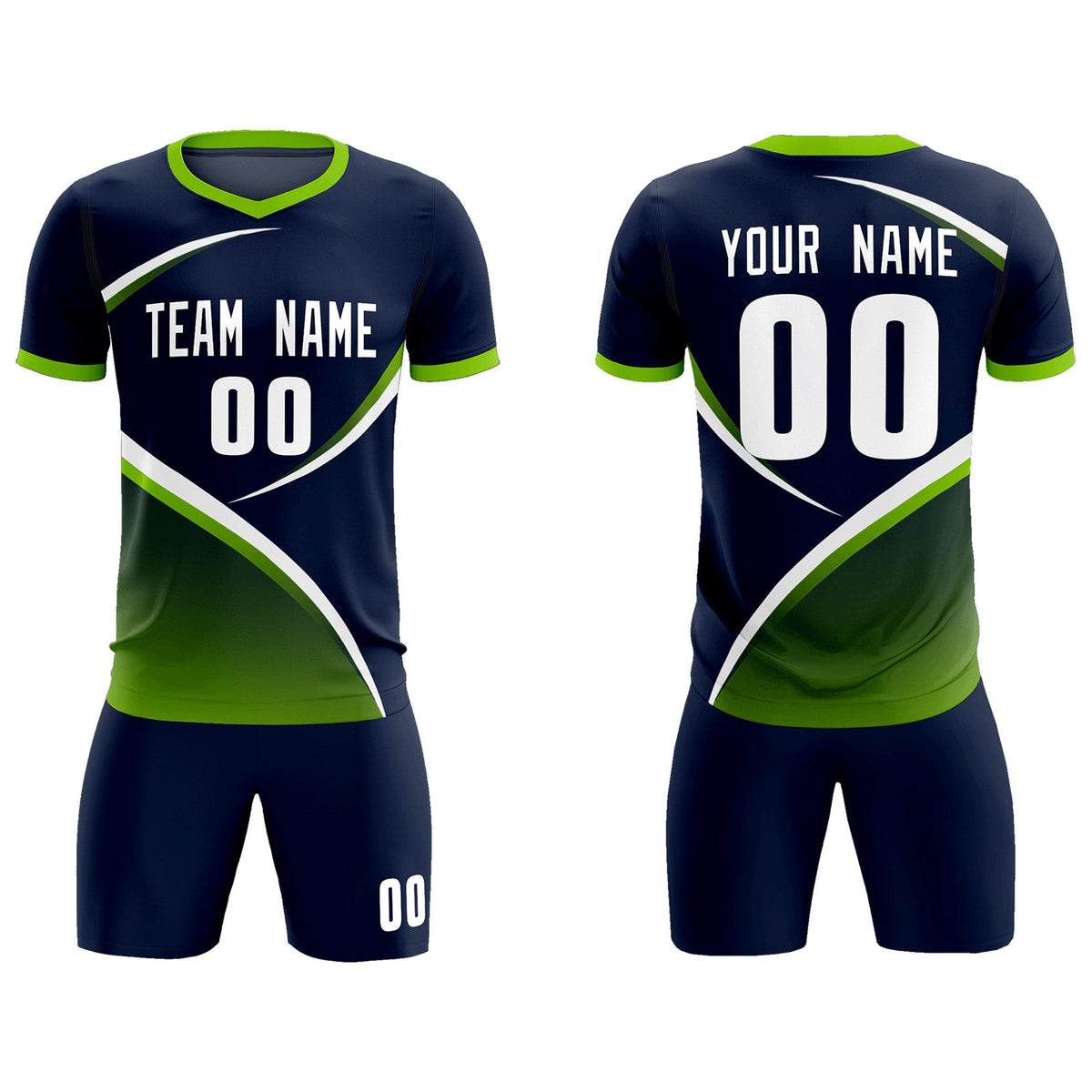 Custom Navy Neon Green Color Block Training Uniform For Men Soccer Sets Jersey
