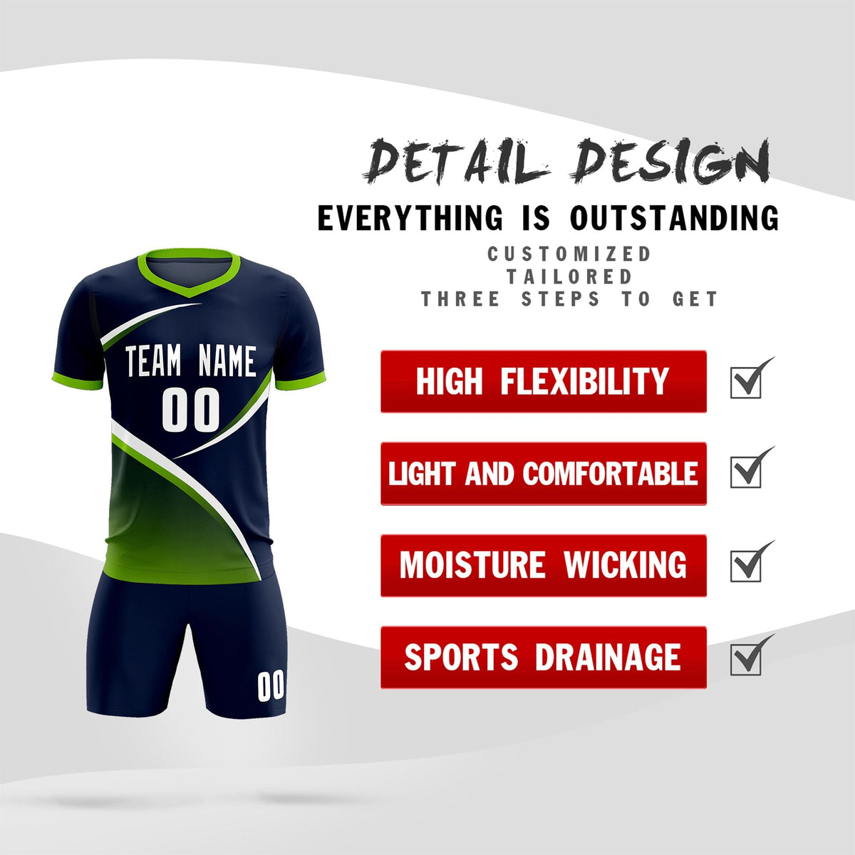 Custom Navy Neon Green Color Block Training Uniform For Men Soccer Sets Jersey