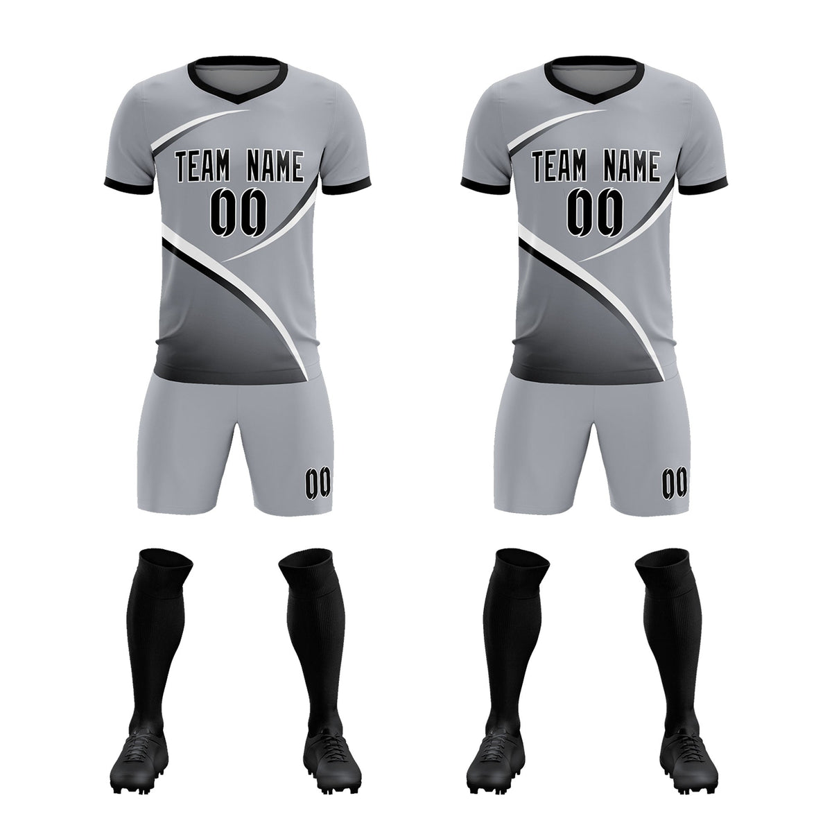 Custom Gray Black Color Block Training Uniform For Men Soccer Sets Jersey