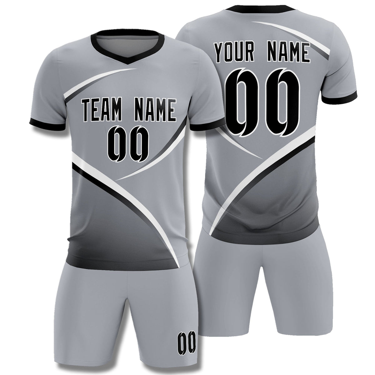 Custom Gray Black Color Block Training Uniform For Men Soccer Sets Jersey