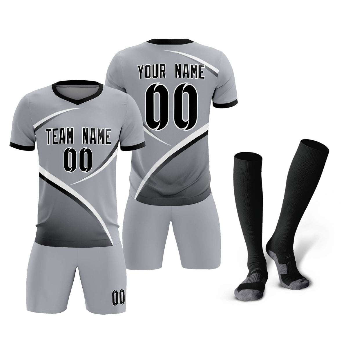 Custom Gray Black Color Block Training Uniform For Men Soccer Sets Jersey