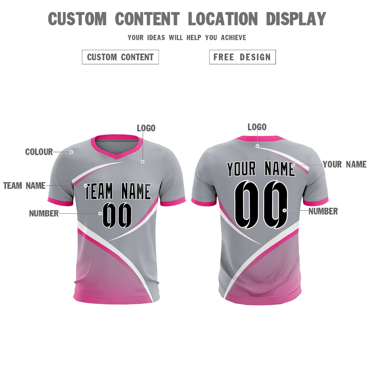 Custom Gray Pink Color Block Training Uniform For Men Soccer Sets Jersey