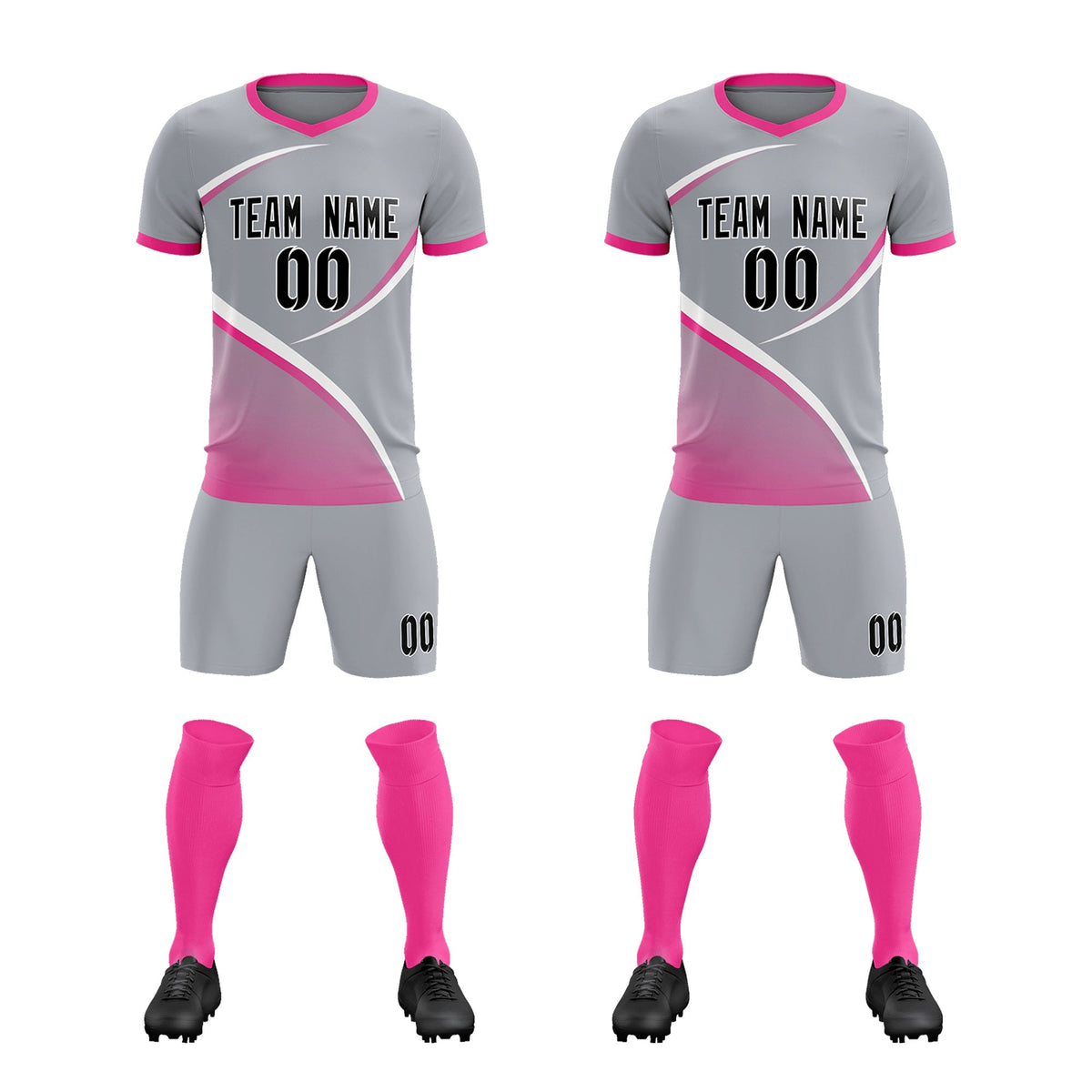 Custom Gray Pink Color Block Training Uniform For Men Soccer Sets Jersey