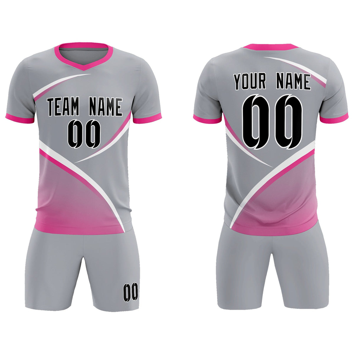 Custom Gray Pink Color Block Training Uniform For Men Soccer Sets Jersey