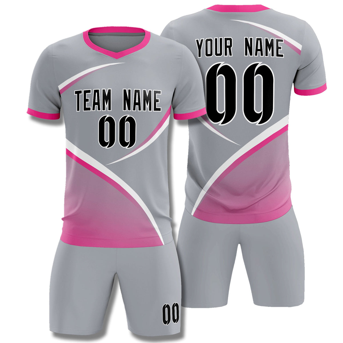 Custom Gray Pink Color Block Training Uniform For Men Soccer Sets Jersey