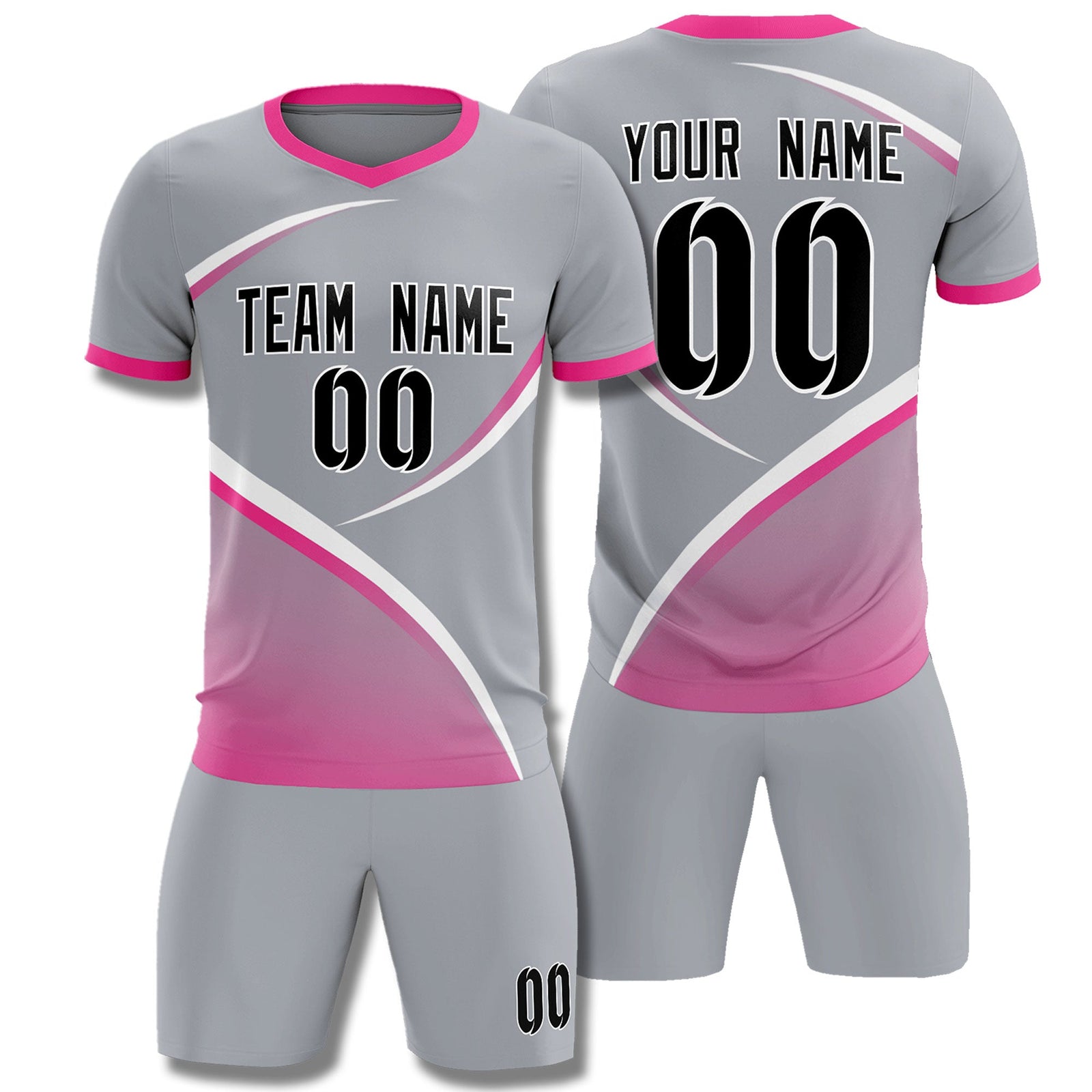 Custom Gray Pink Color Block Training Uniform For Men Soccer Sets Jersey