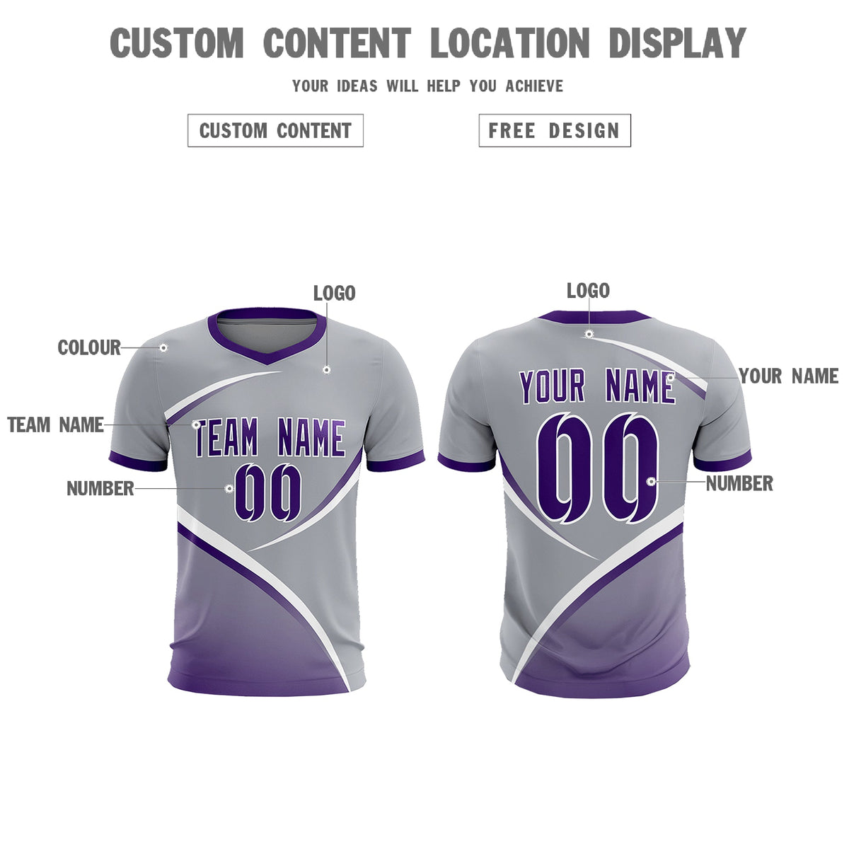 Custom Gray Purple Color Block Training Uniform For Men Soccer Sets Jersey