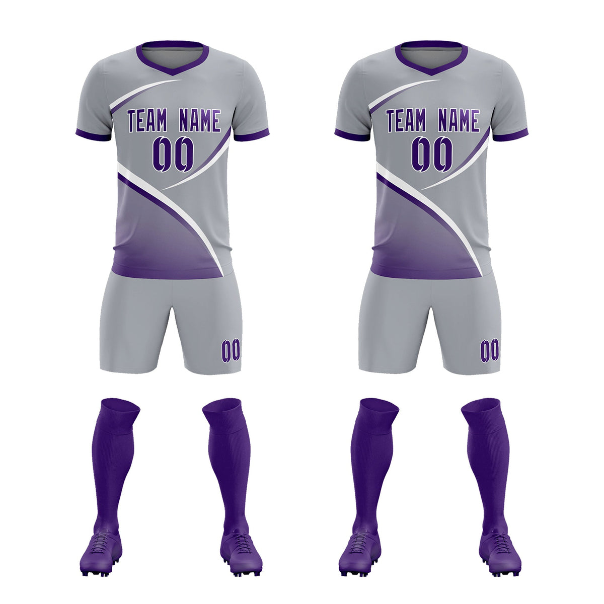 Custom Gray Purple Color Block Training Uniform For Men Soccer Sets Jersey