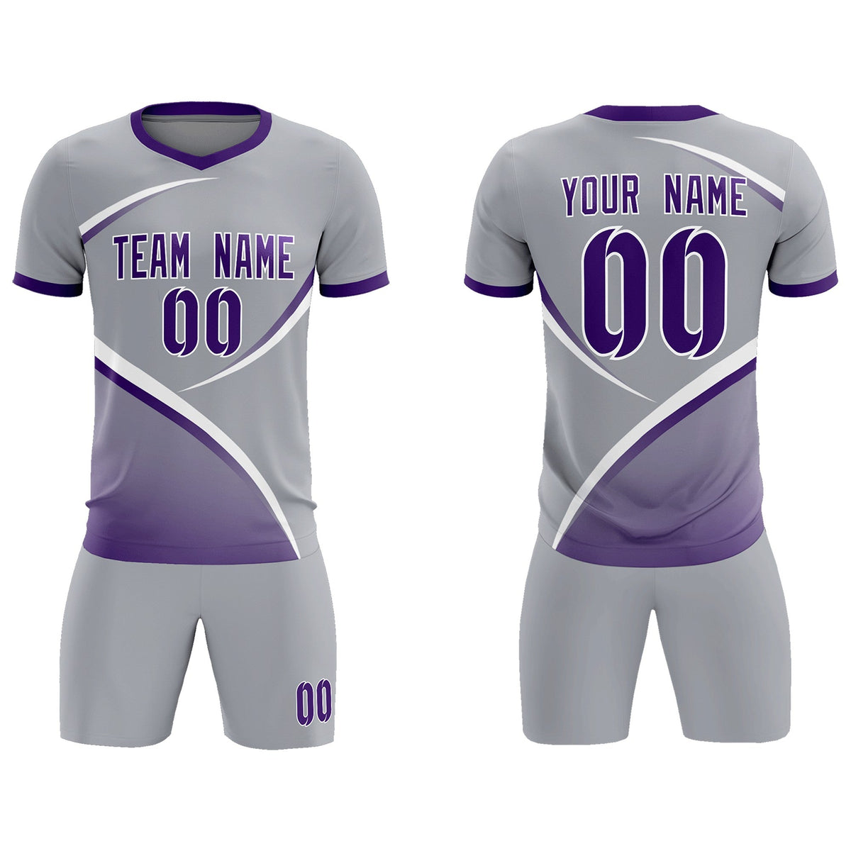Custom Gray Purple Color Block Training Uniform For Men Soccer Sets Jersey
