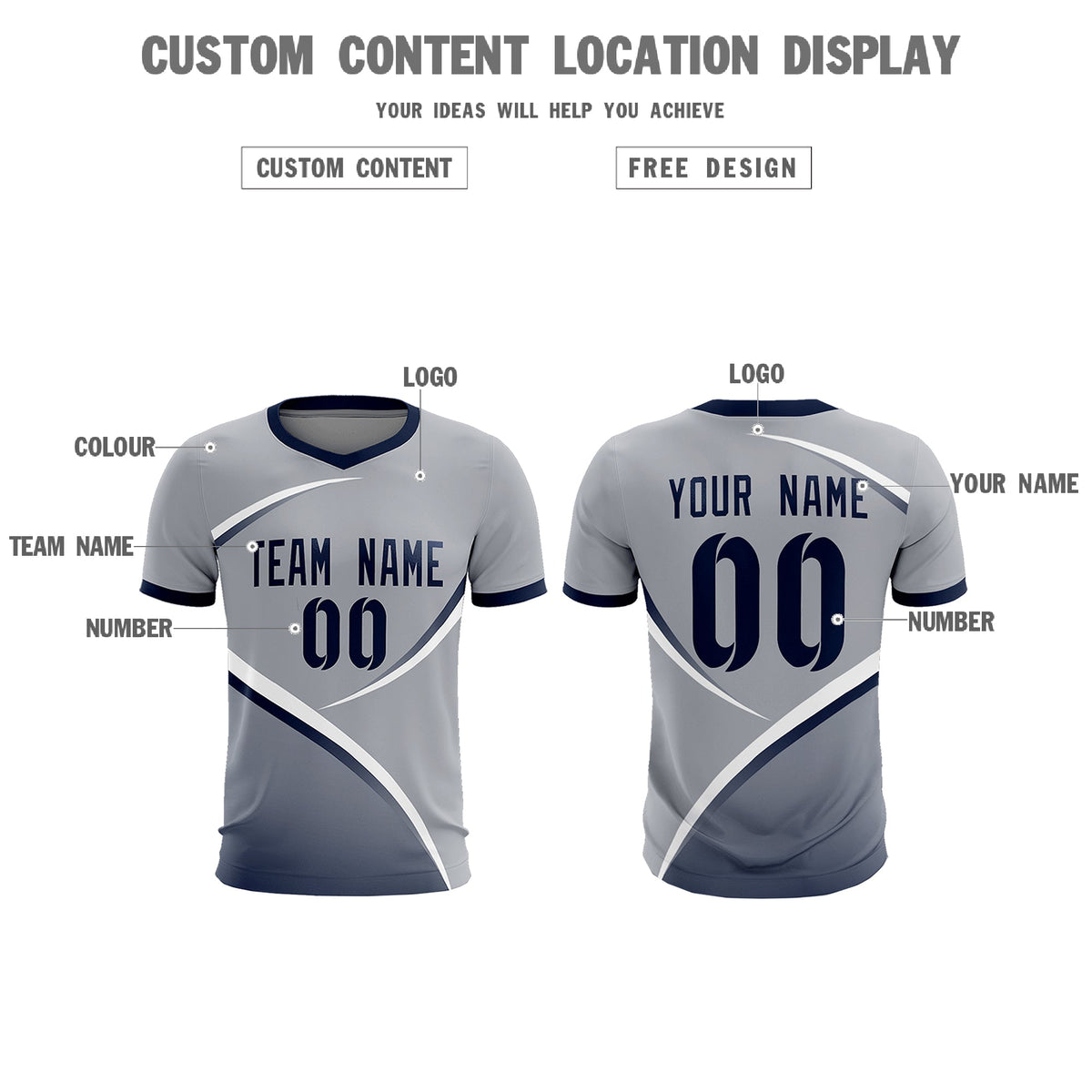 Custom Gray Navy Color Block Training Uniform For Men Soccer Sets Jersey