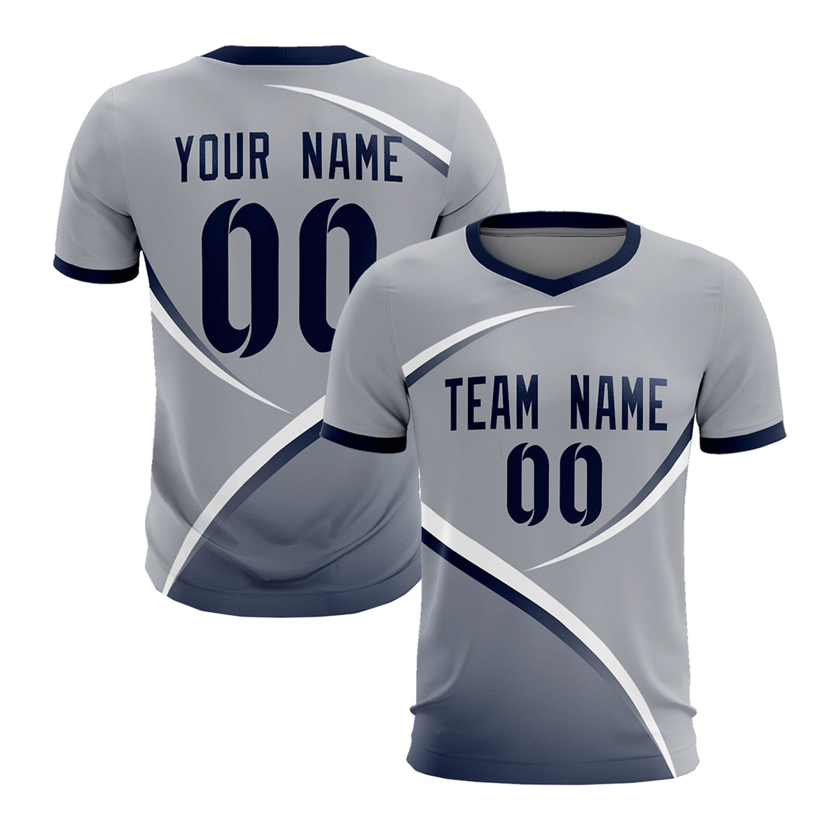 Custom Gray Navy Color Block Training Uniform For Men Soccer Sets Jersey