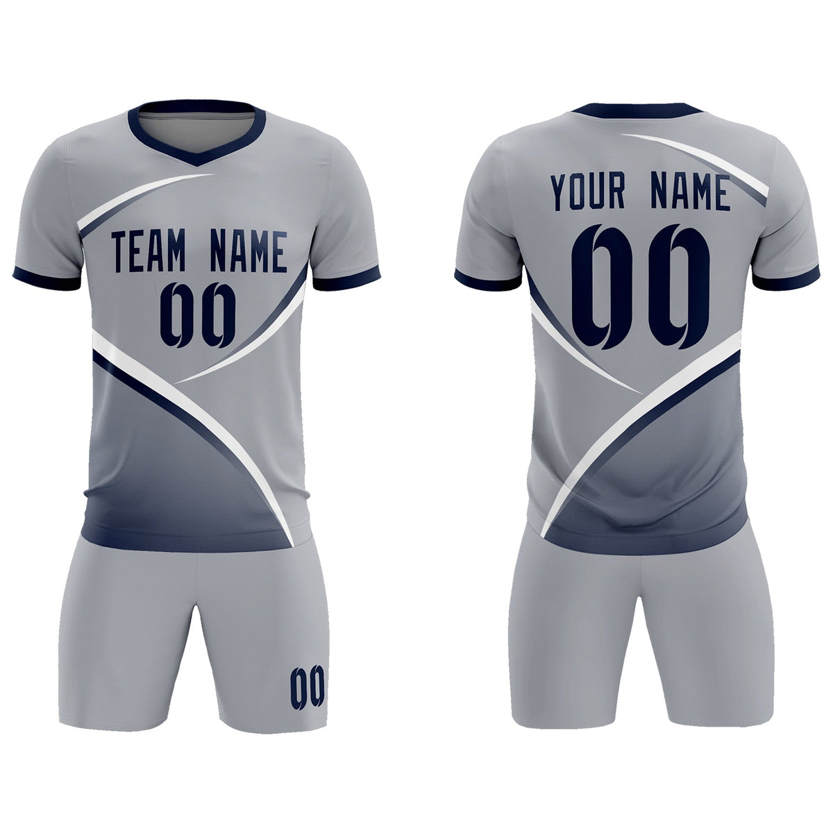 Custom Gray Navy Color Block Training Uniform For Men Soccer Sets Jersey