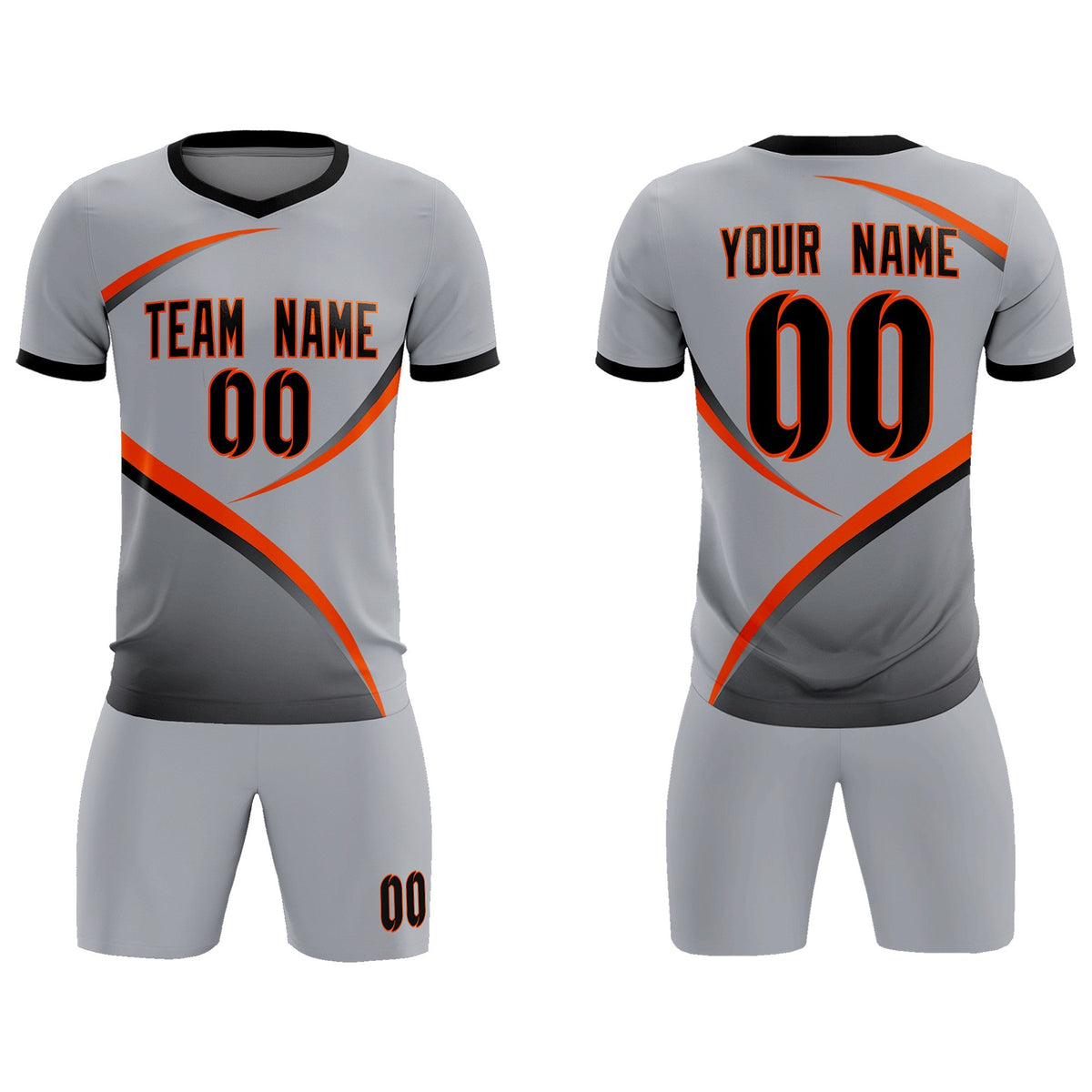 Custom Gray Black Color Block Training Uniform For Men Soccer Sets Jersey