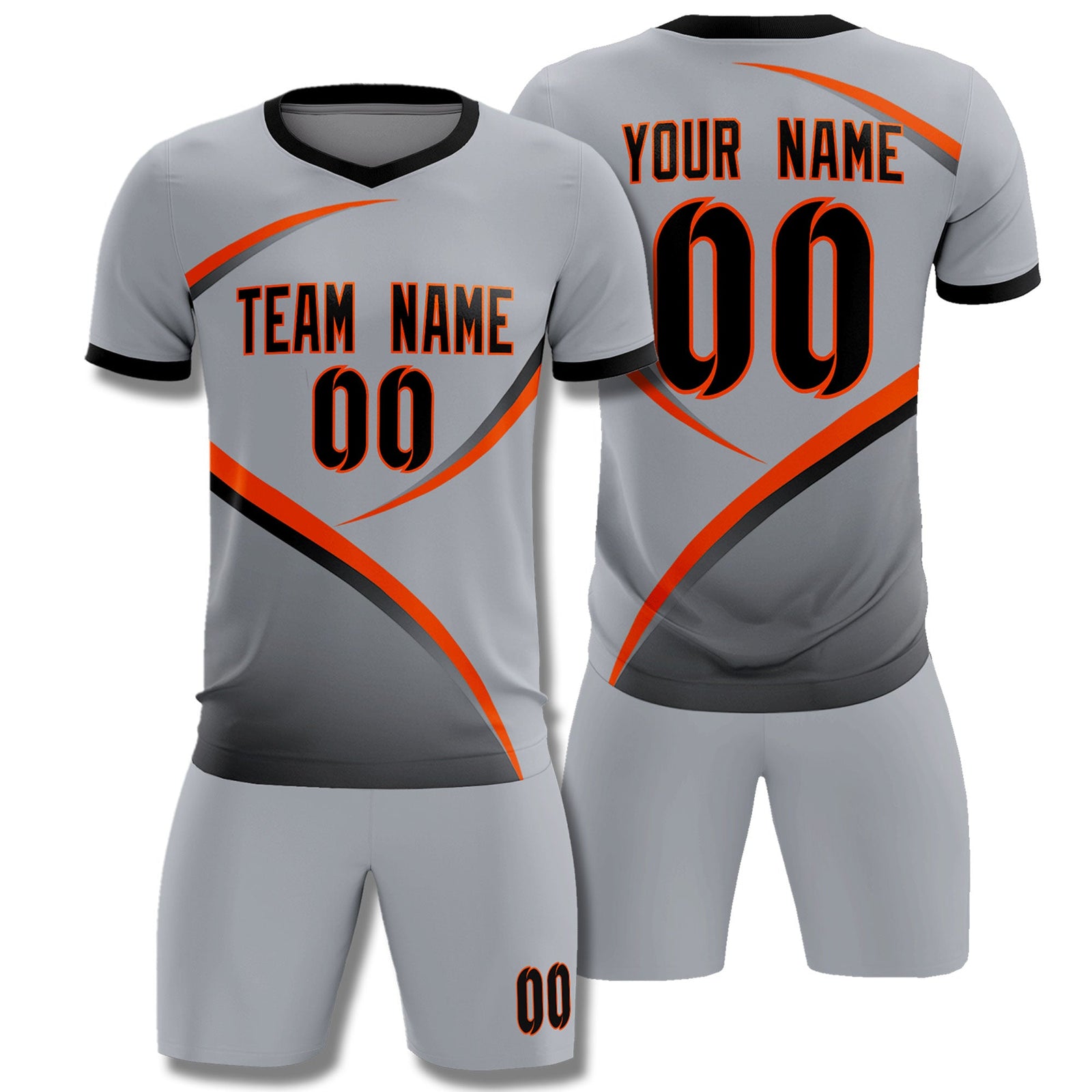 Custom Gray Black Color Block Training Uniform For Men Soccer Sets Jersey
