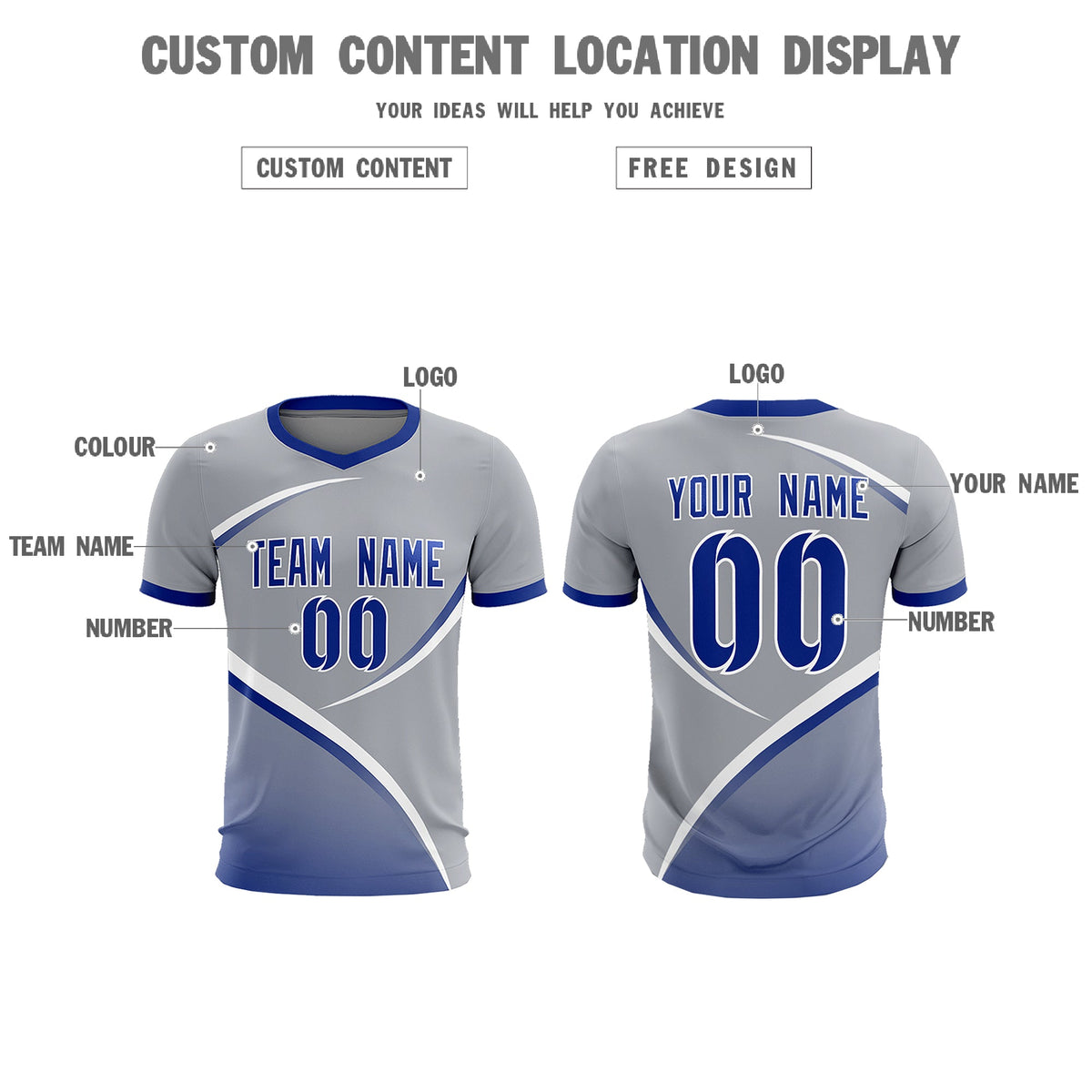 Custom Gray Royal Color Block Training Uniform For Men Soccer Sets Jersey