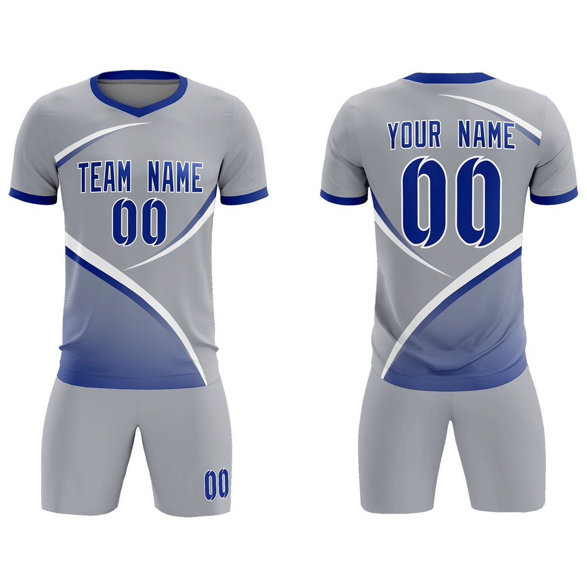 Custom Gray Royal Color Block Training Uniform For Men Soccer Sets Jersey