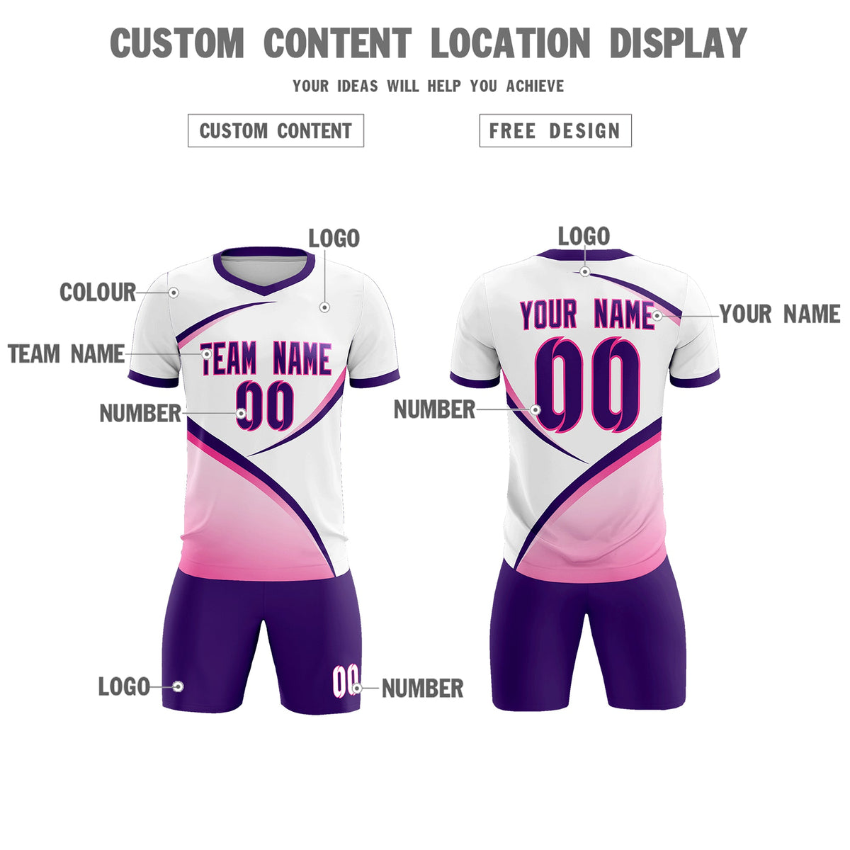 Custom White Purple Color Block Training Uniform For Men Soccer Sets Jersey