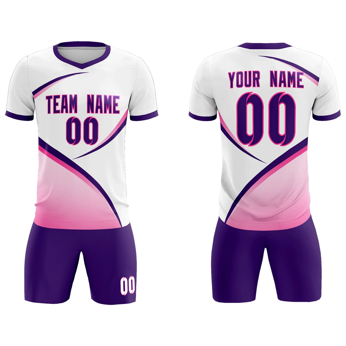 Custom White Purple Color Block Training Uniform For Men Soccer Sets Jersey