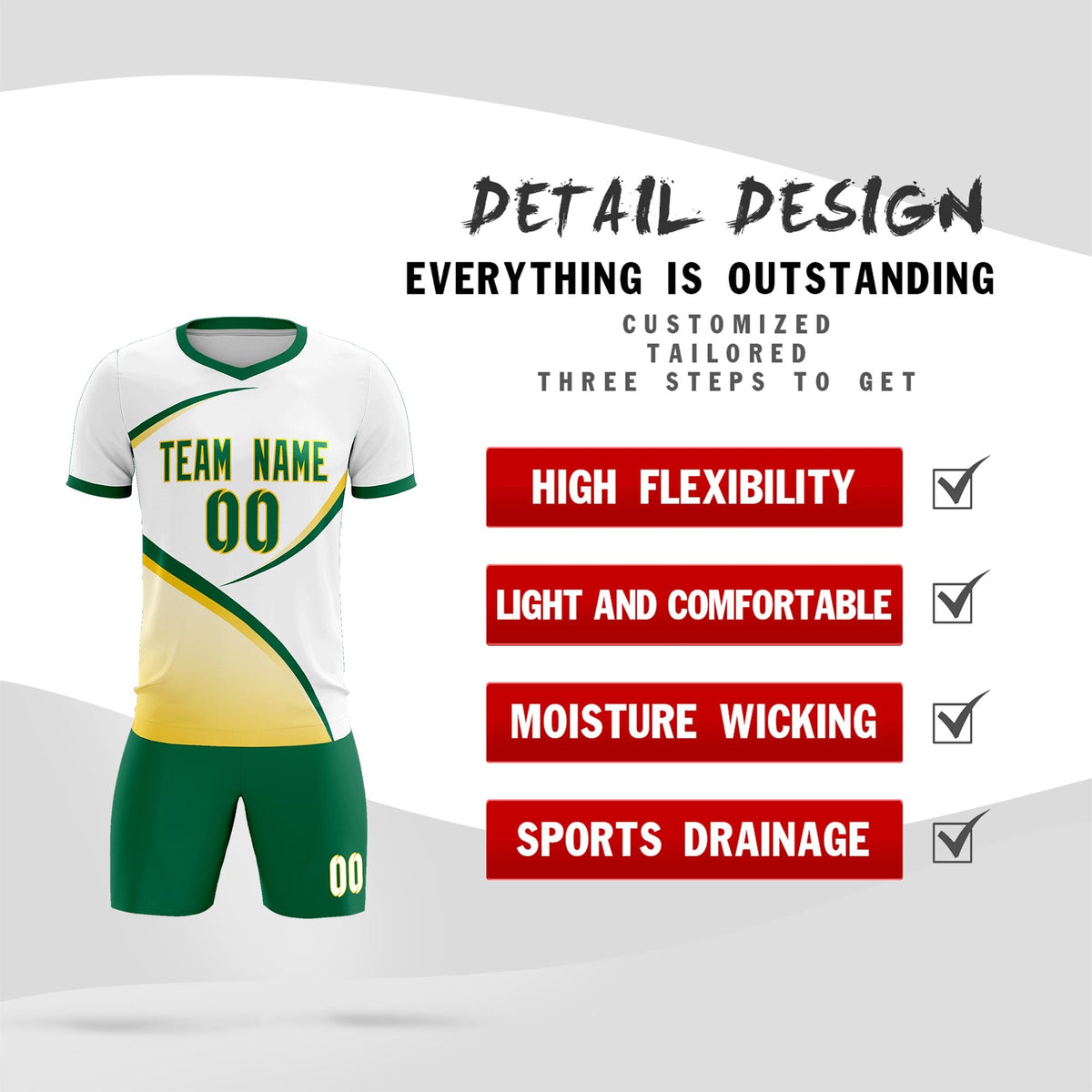 Custom White Kelly Green Color Block Training Uniform For Men Soccer Sets Jersey