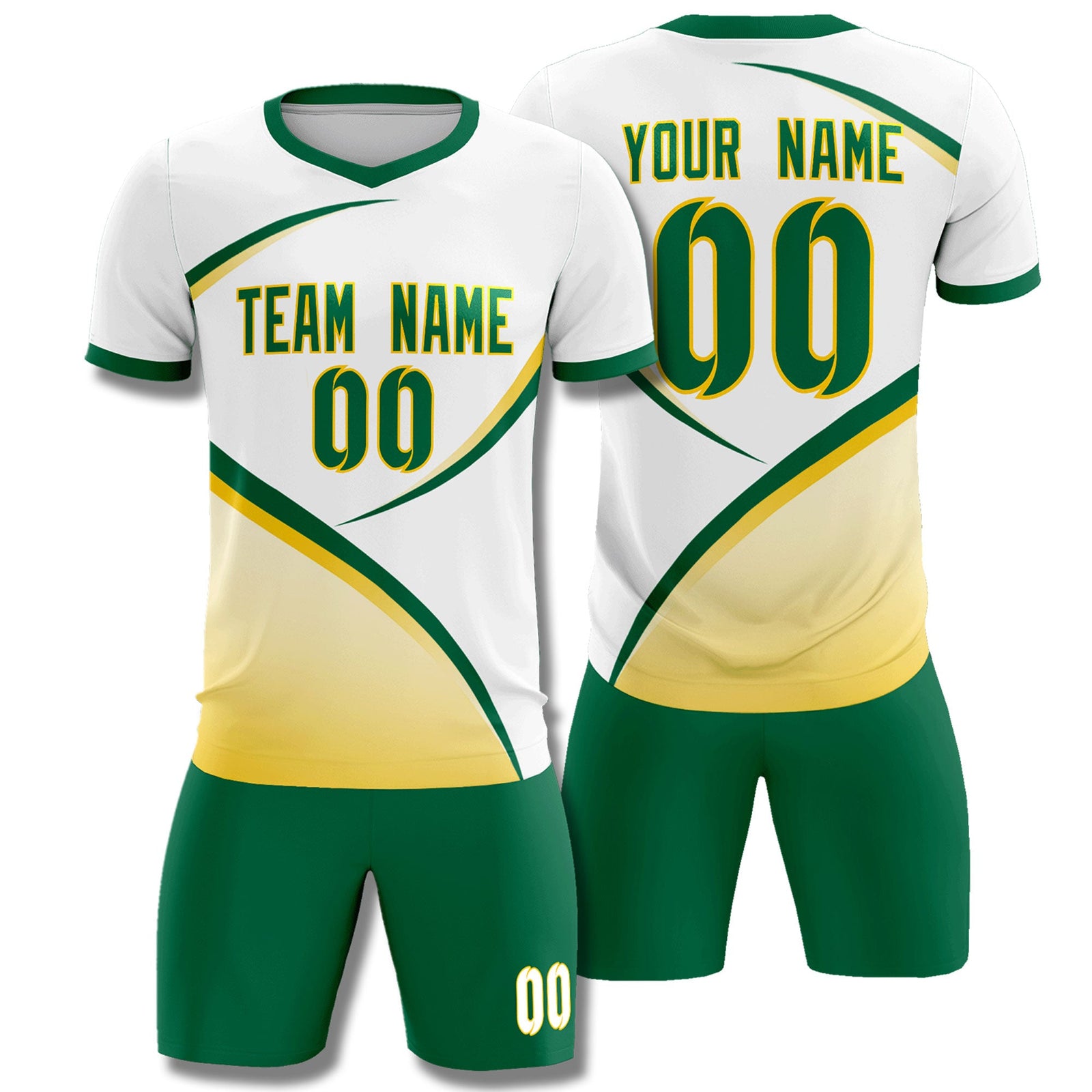 Custom White Kelly Green Color Block Training Uniform For Men Soccer Sets Jersey