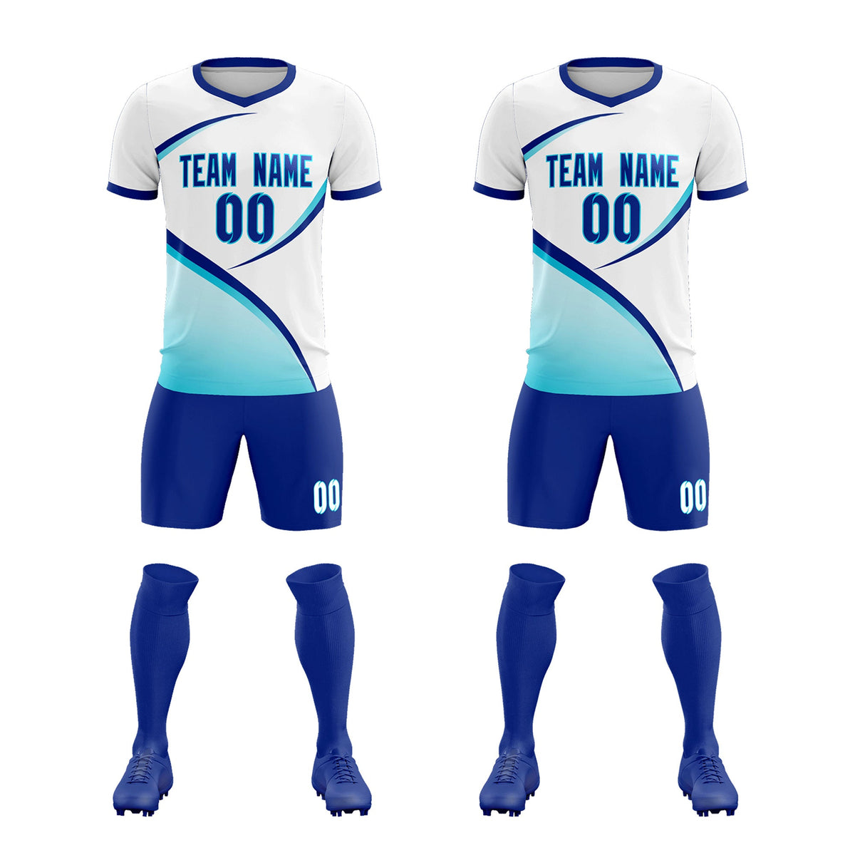 Custom White Sky Blue Color Block Training Uniform For Men Soccer Sets Jersey