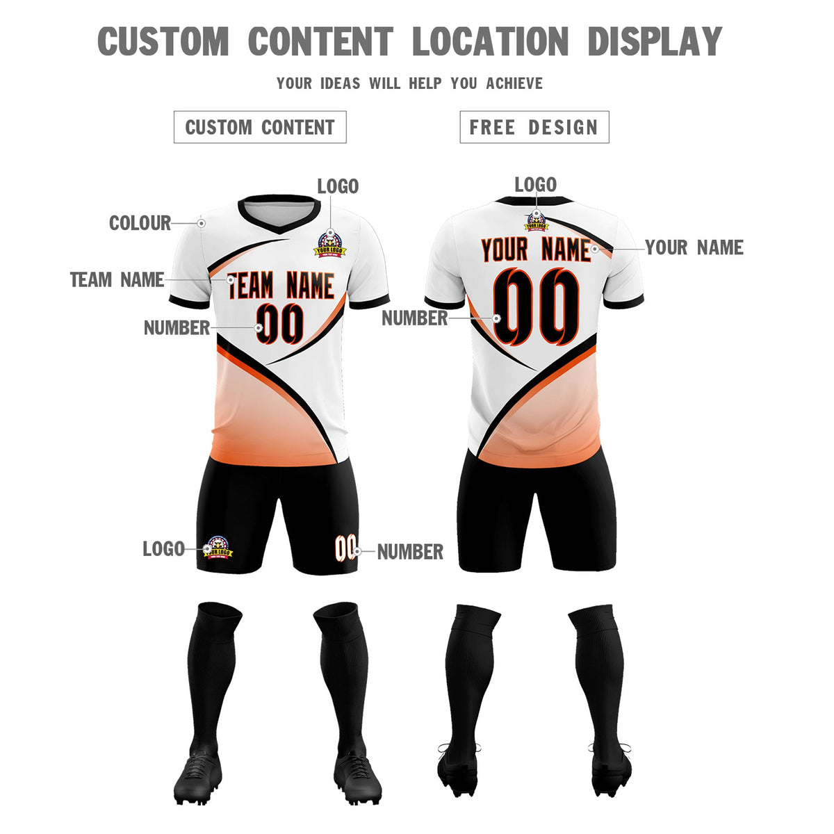 Custom White Black Color Block Training Uniform For Men Soccer Sets Jersey