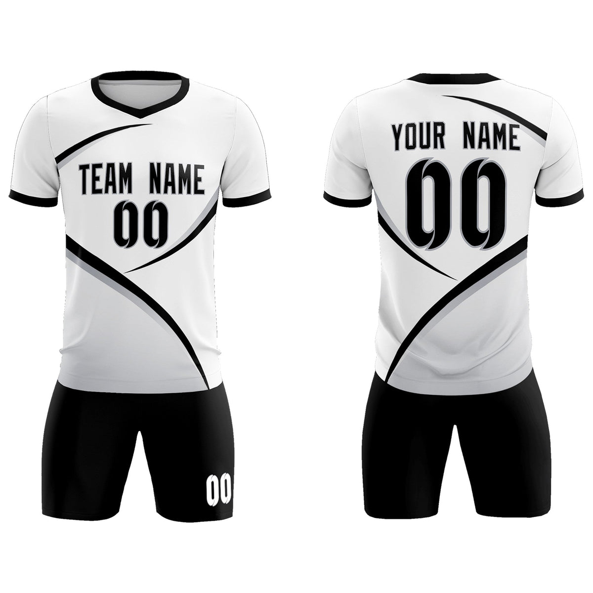 Custom White Black Color Block Training Uniform For Men Soccer Sets Jersey
