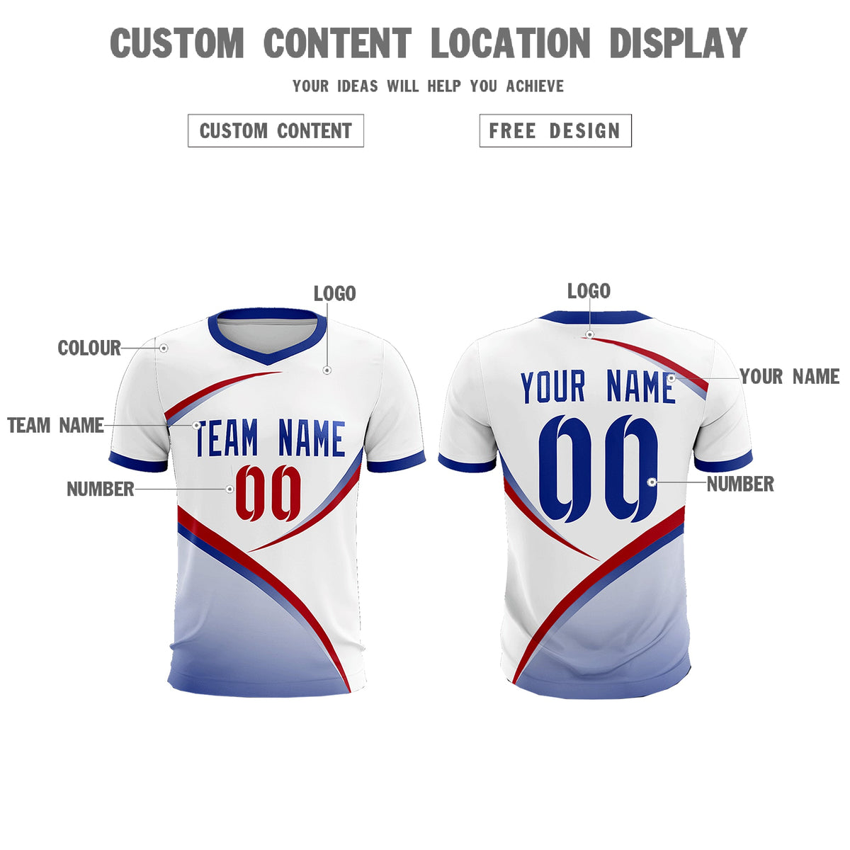 Custom White Royal Color Block Training Uniform For Men Soccer Sets Jersey