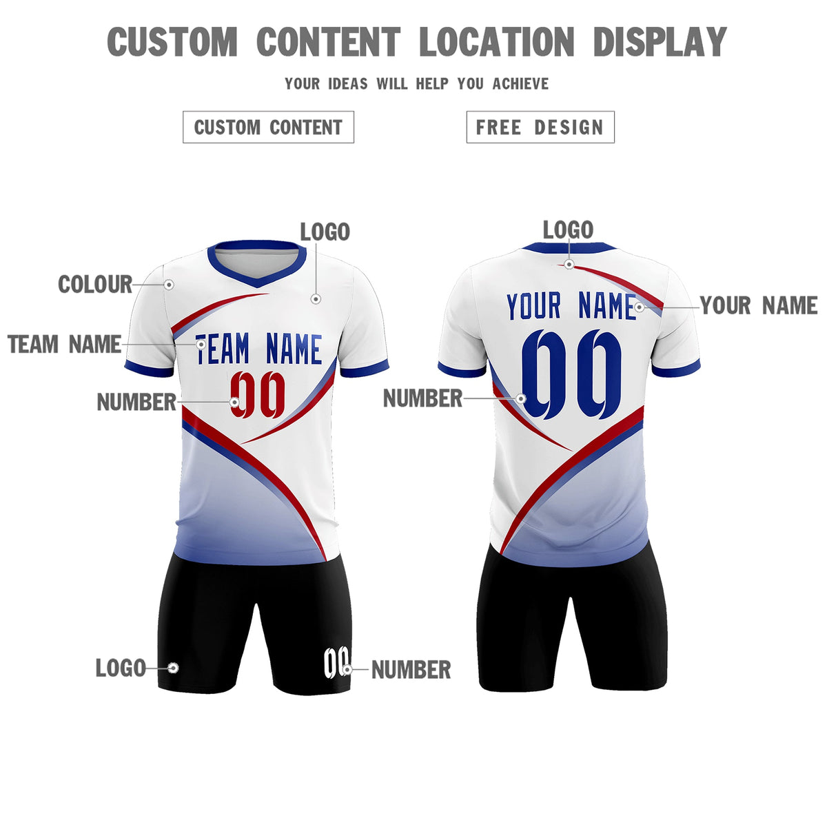 Custom White Royal Color Block Training Uniform For Men Soccer Sets Jersey