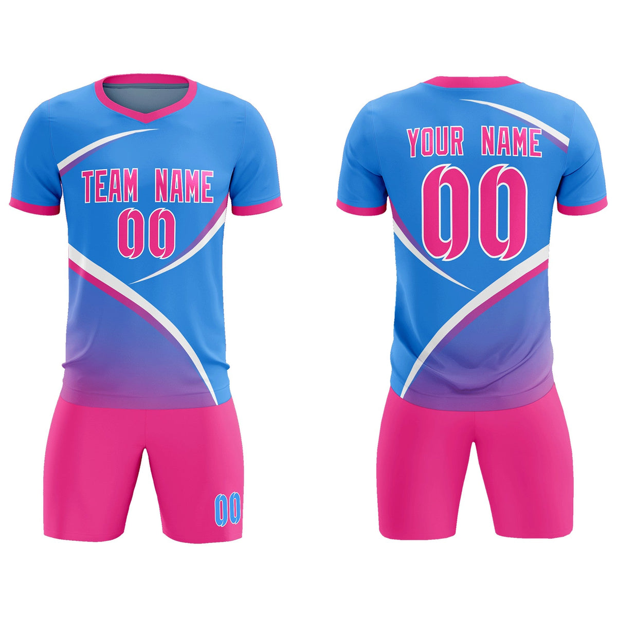 Custom Powder Blue Pink Color Block Training Uniform For Men Soccer Sets Jersey