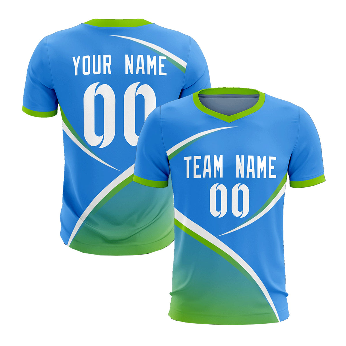 Custom Powder Blue Neon Green Color Block Training Uniform For Men Soccer Sets Jersey