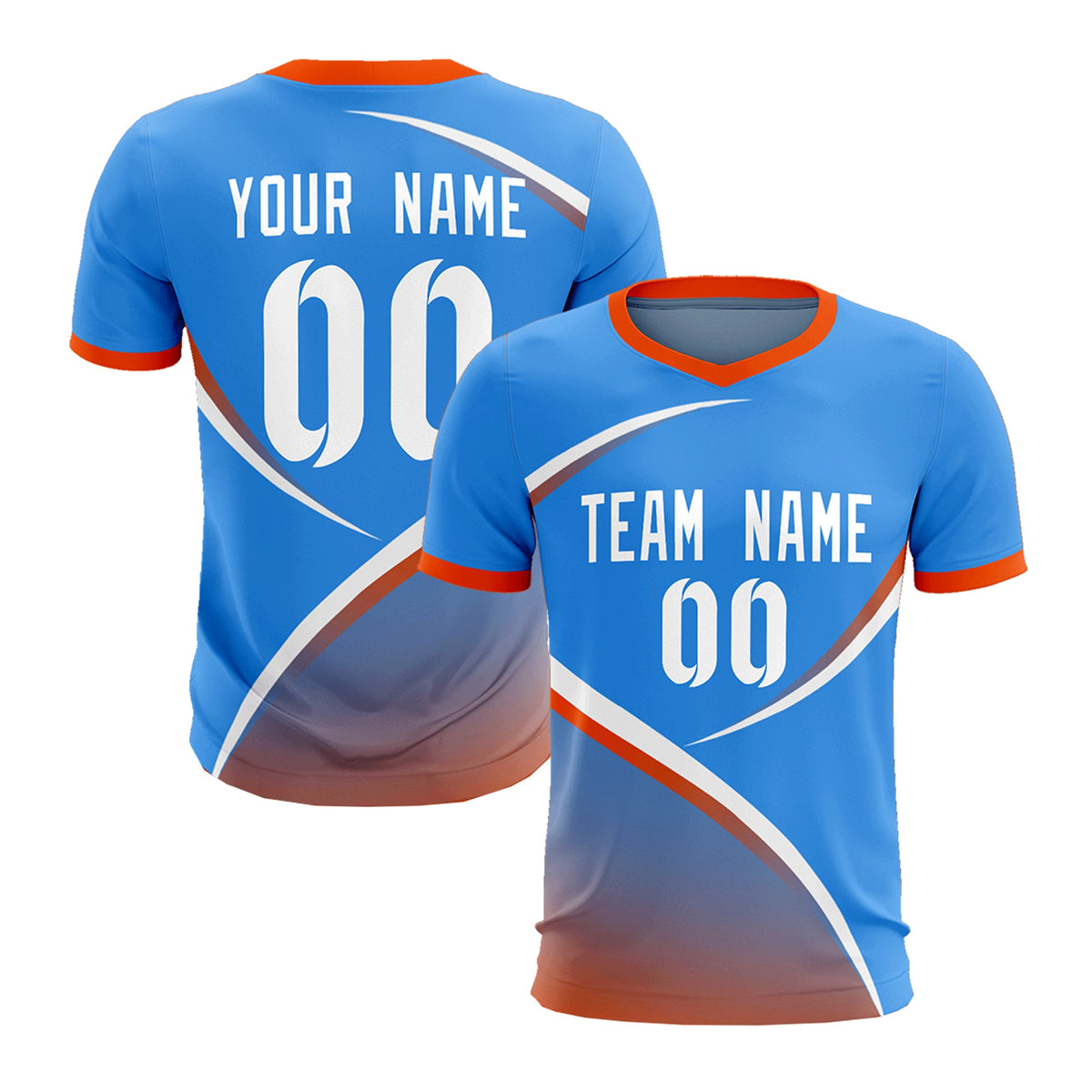 Custom Powder Blue Orange Color Block Training Uniform For Men Soccer Sets Jersey