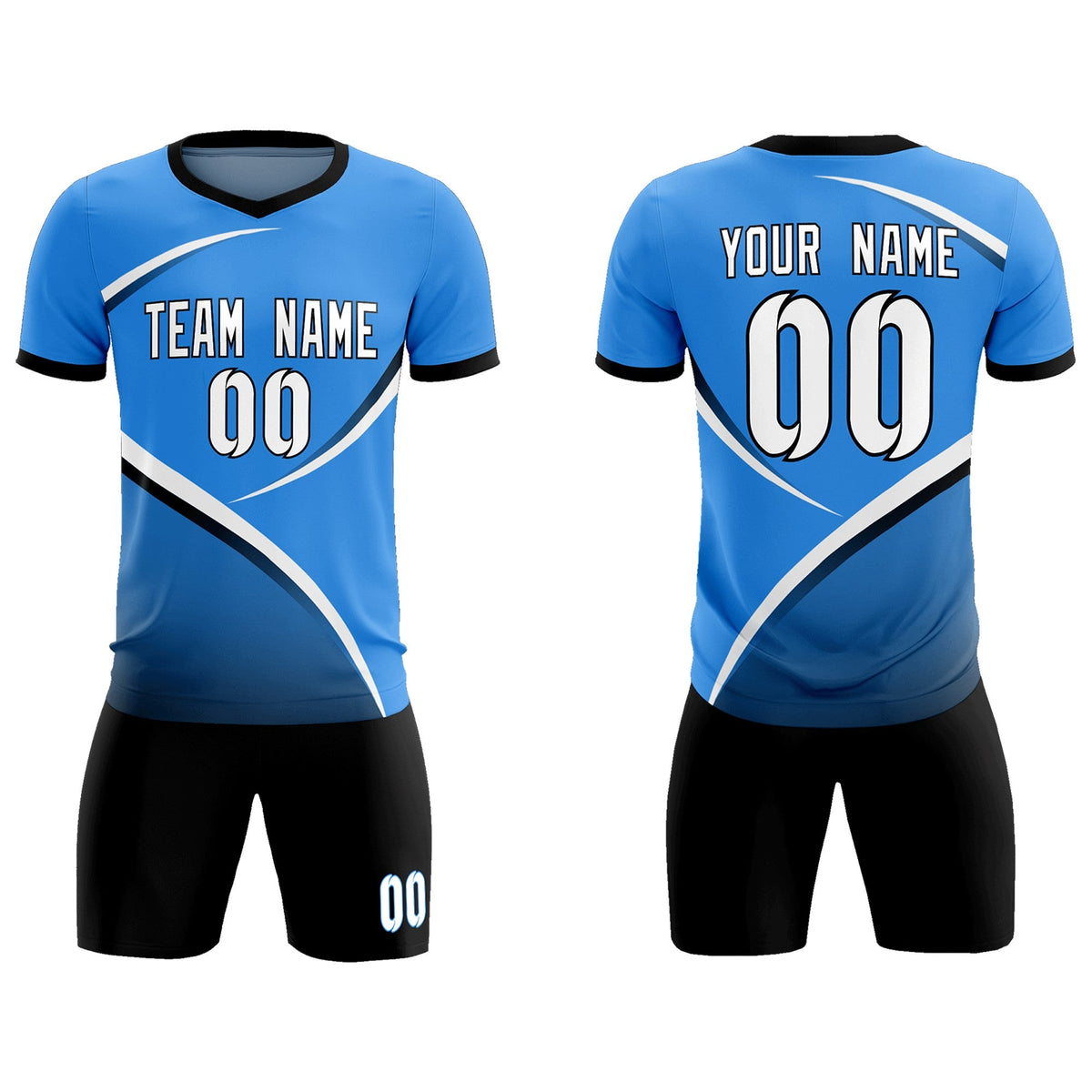 Custom Powder Blue Navy Color Block Training Uniform For Men Soccer Sets Jersey