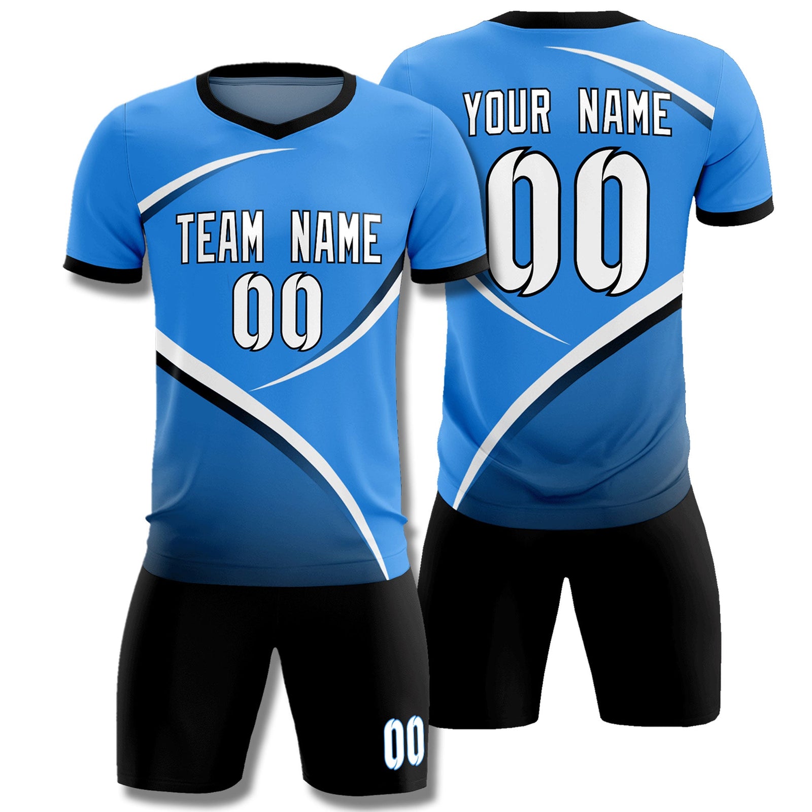 Custom Powder Blue Navy Color Block Training Uniform For Men Soccer Sets Jersey