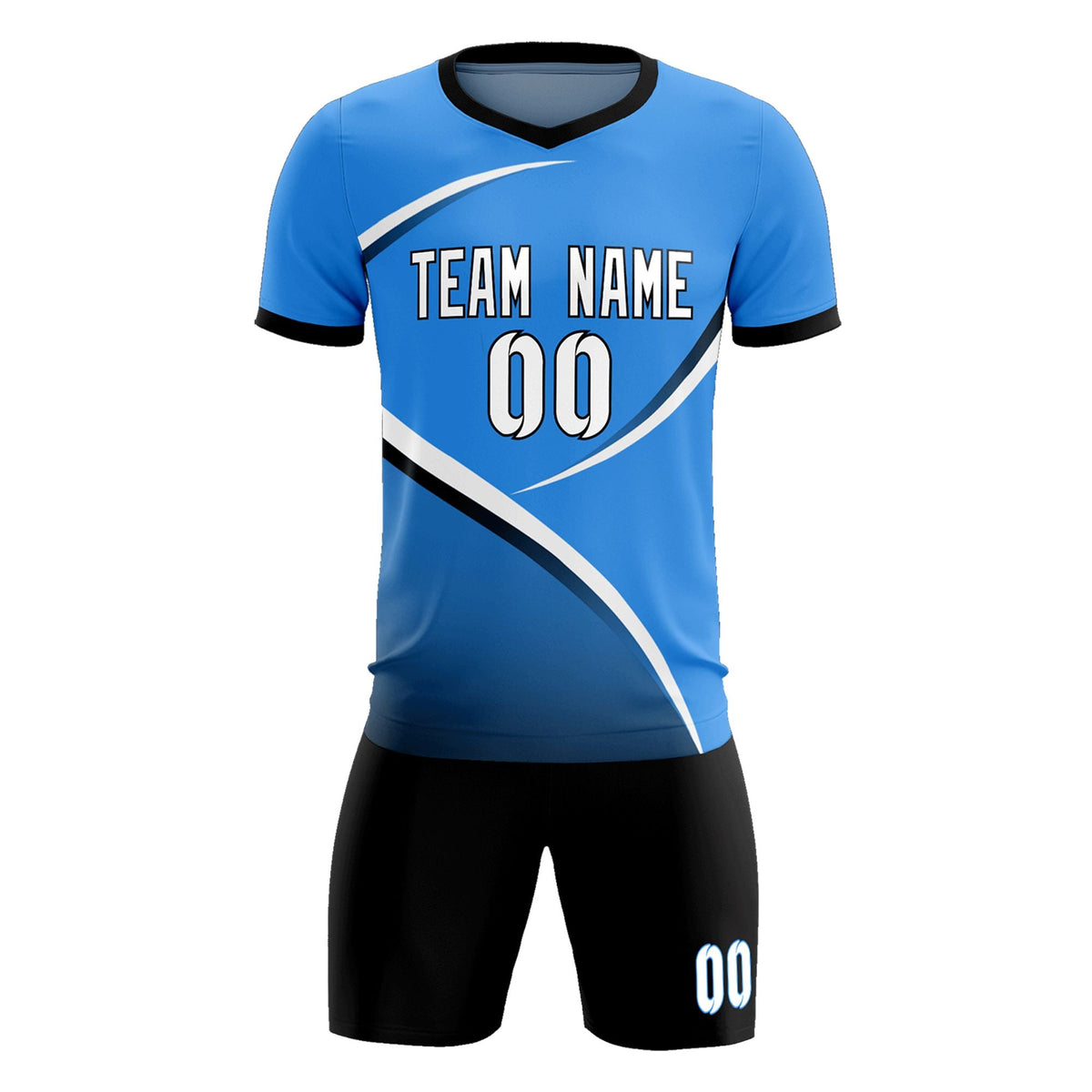 Custom Powder Blue Navy Color Block Training Uniform For Men Soccer Sets Jersey