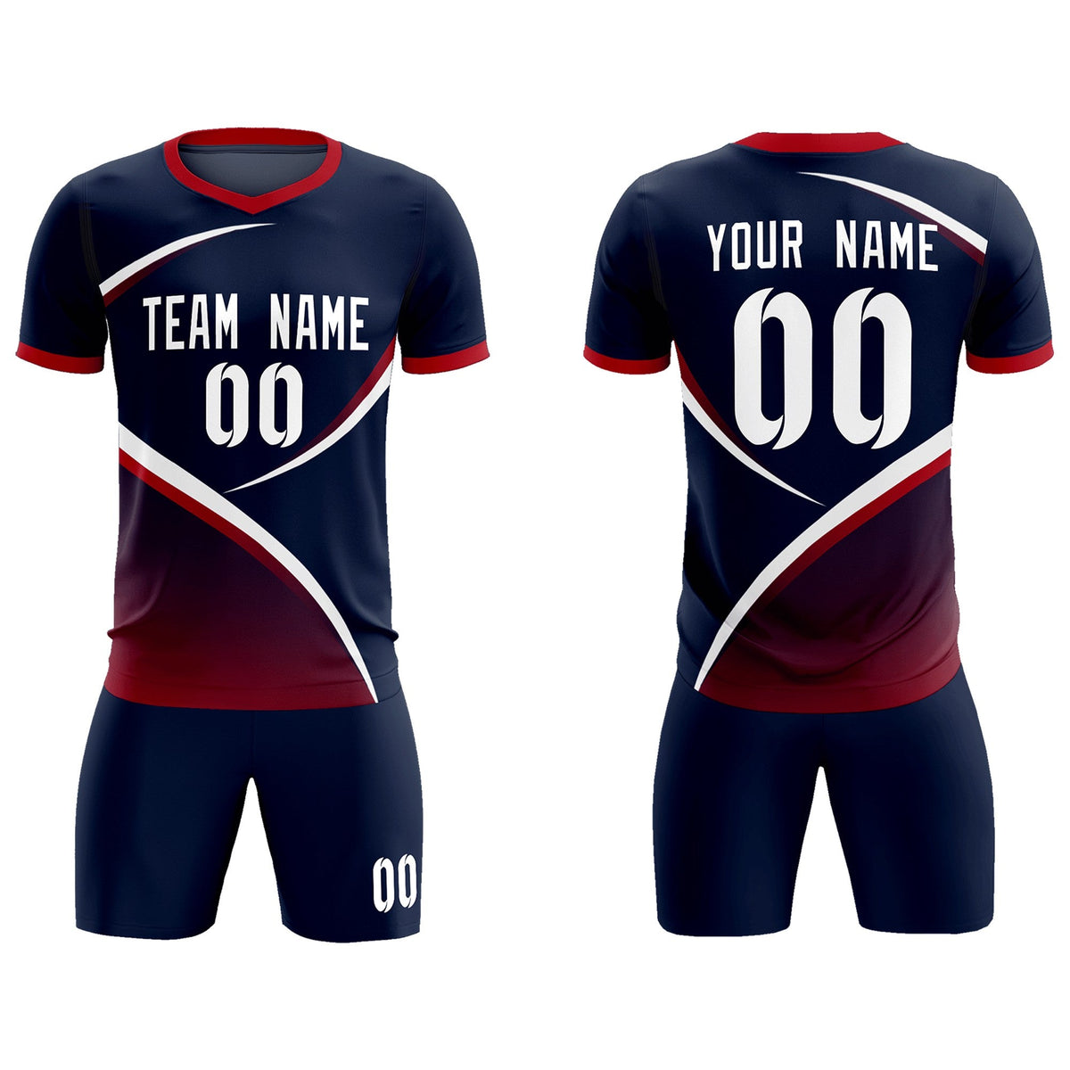 Custom Navy Red Color Block Training Uniform For Men Soccer Sets Jersey