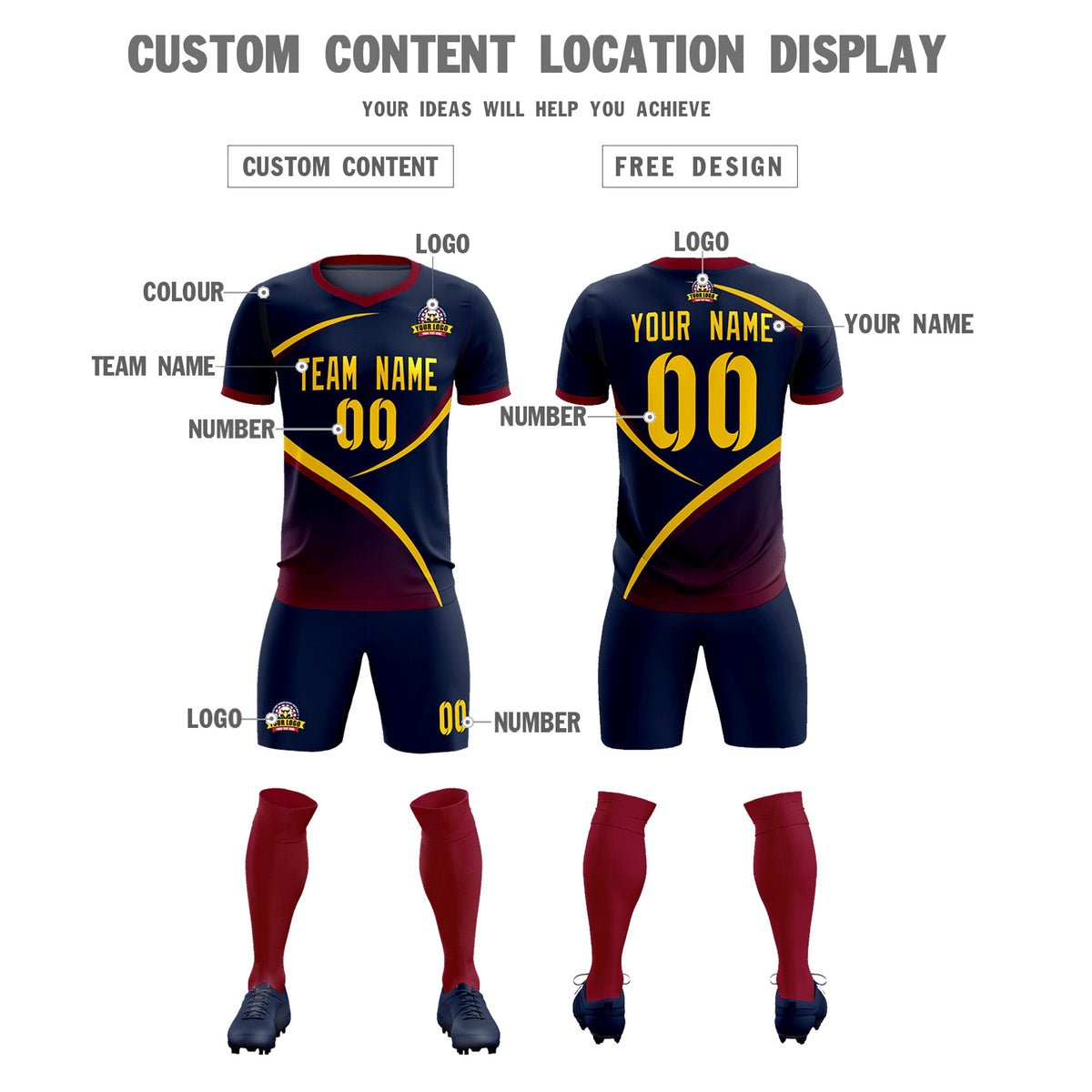 Custom Navy Navy Color Block Training Uniform For Men Soccer Sets Jersey