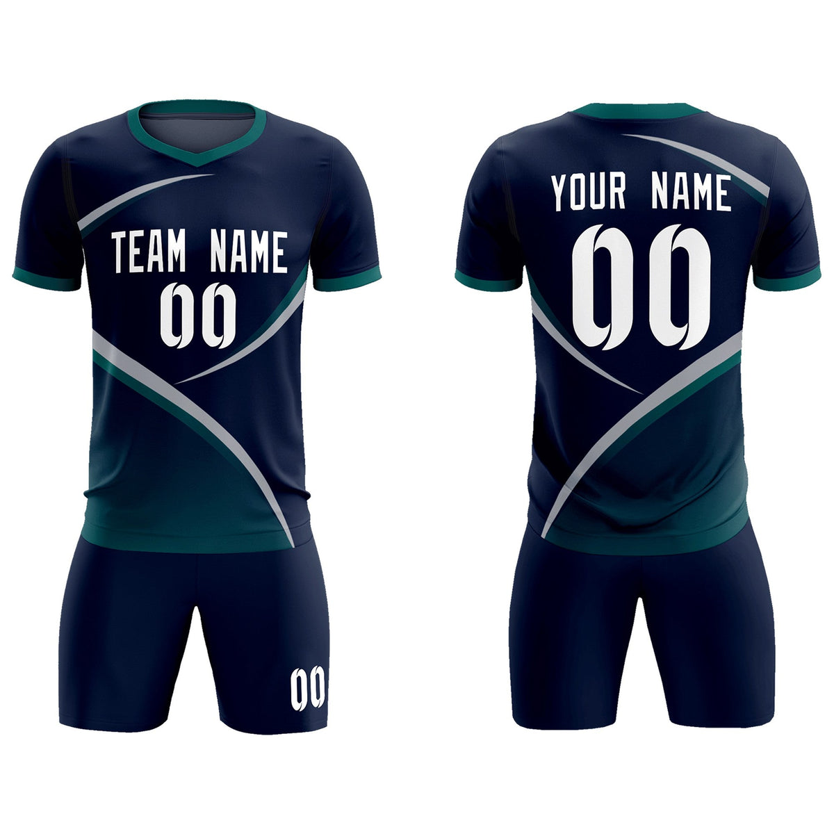 Custom Navy Aqua Color Block Training Uniform For Men Soccer Sets Jersey
