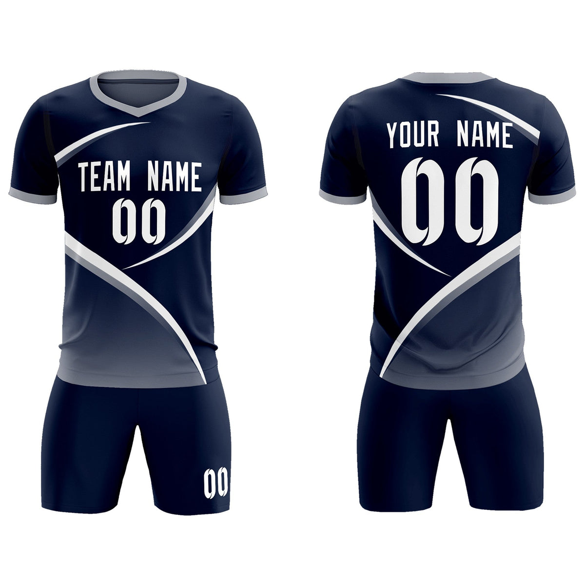 Custom Navy Gray Color Block Training Uniform For Men Soccer Sets Jersey