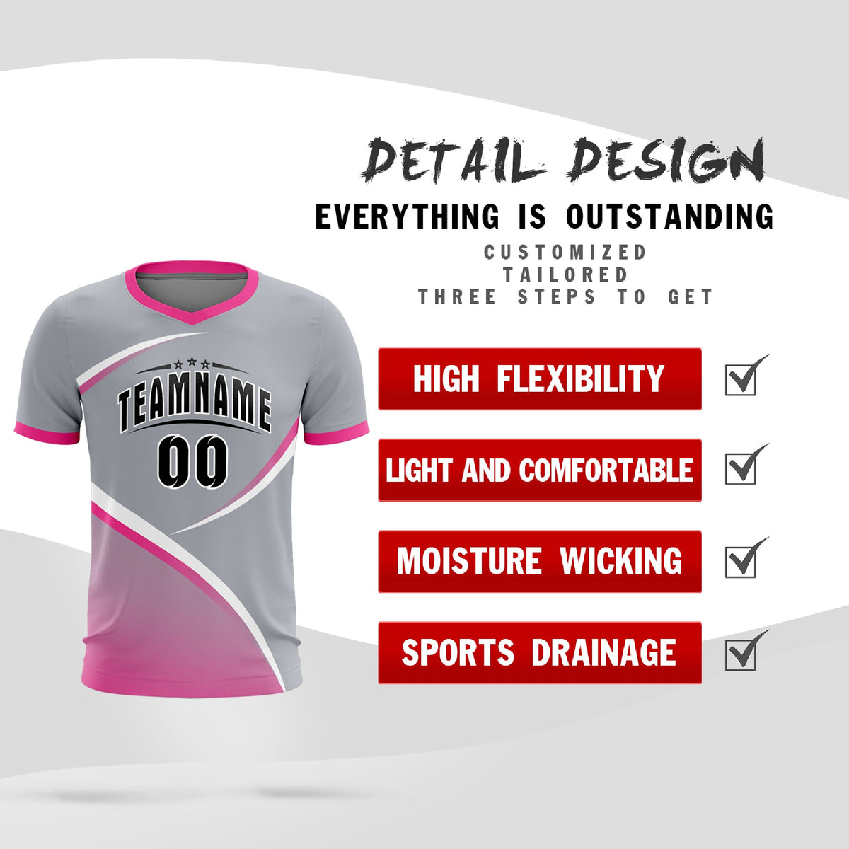 Custom Gray Pink Color Block Training Uniform For Men Soccer Sets Jersey