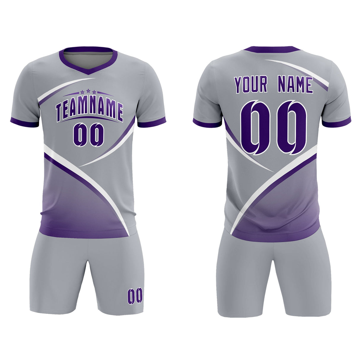 Custom Gray Purple Color Block Training Uniform For Men Soccer Sets Jersey
