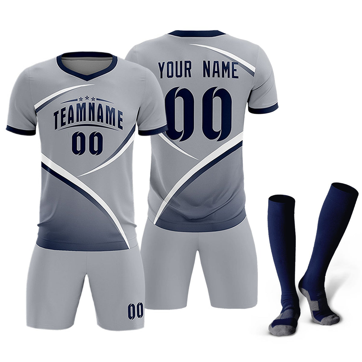 Custom Gray Navy Color Block Training Uniform For Men Soccer Sets Jersey