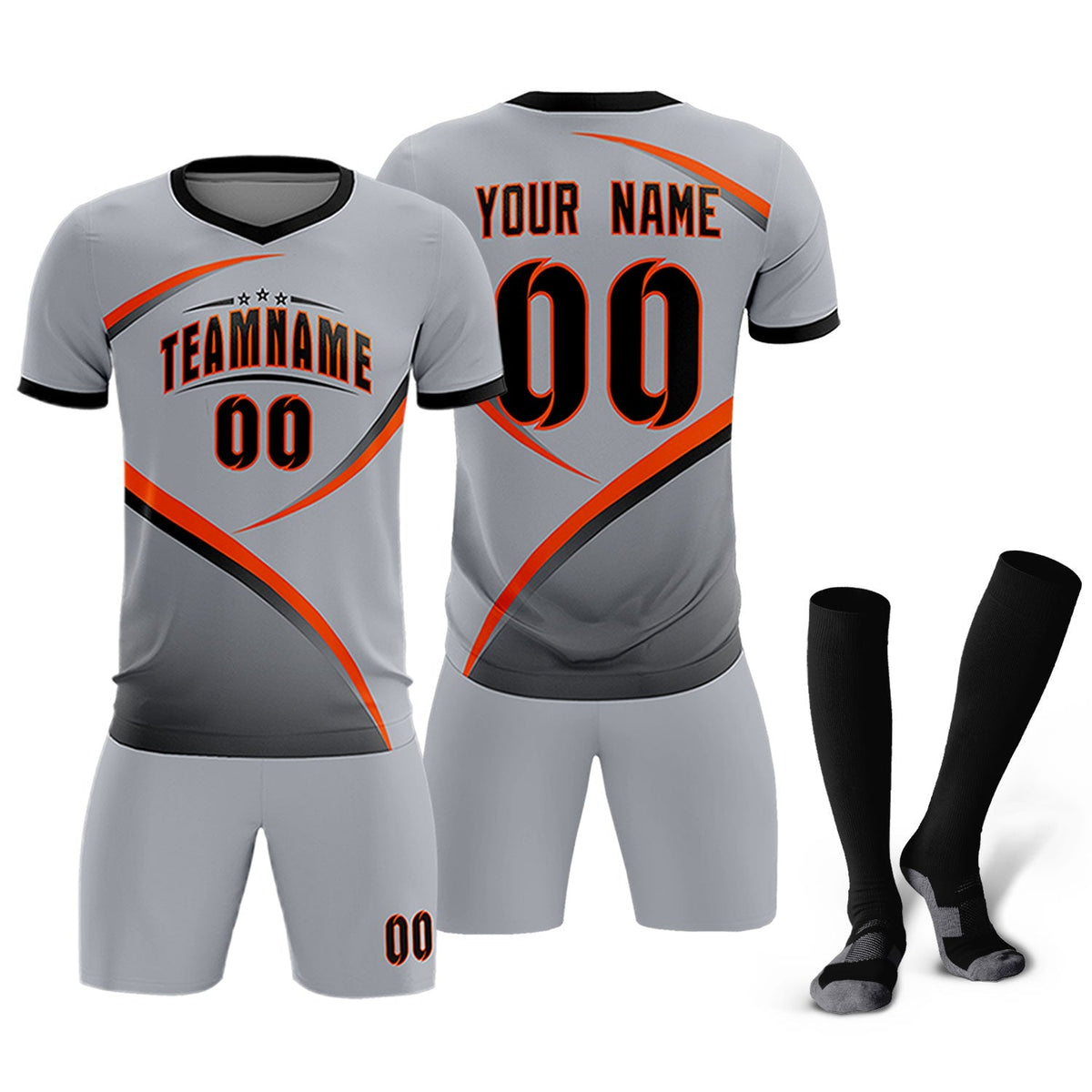 Custom Gray Black Color Block Training Uniform For Men Soccer Sets Jersey