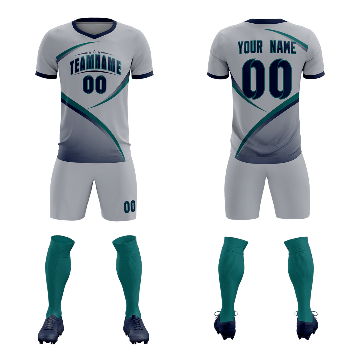 Custom Gray Navy Color Block Training Uniform For Men Soccer Sets Jersey