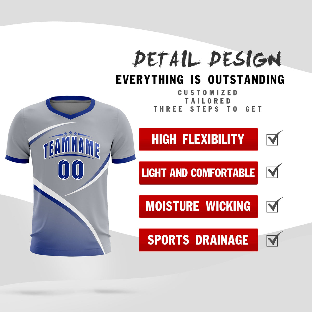 Custom Gray Royal Color Block Training Uniform For Men Soccer Sets Jersey