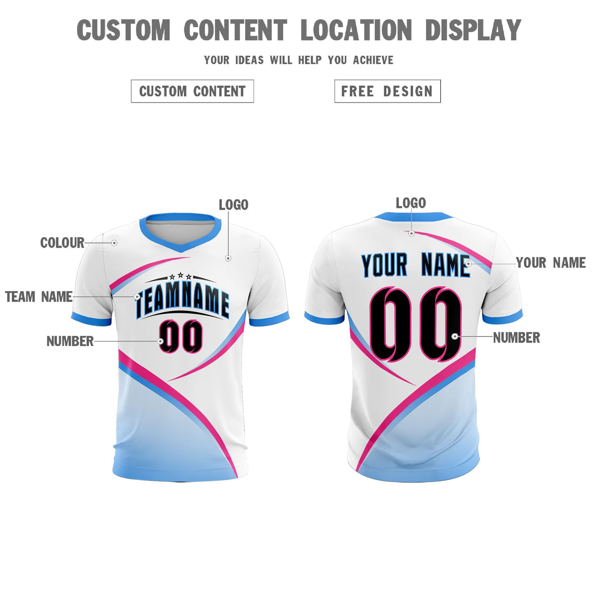 Custom White Powder Blue Color Block Training Uniform For Men Soccer Sets Jersey