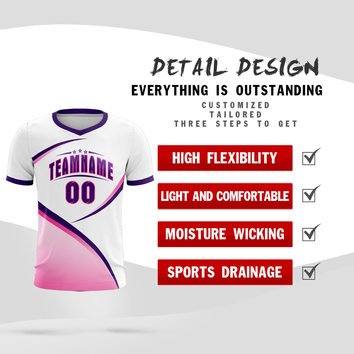 Custom White Purple Color Block Training Uniform For Men Soccer Sets Jersey